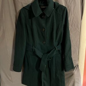 Liz Claiborne Hunter green wool winter coat with detachable hood.